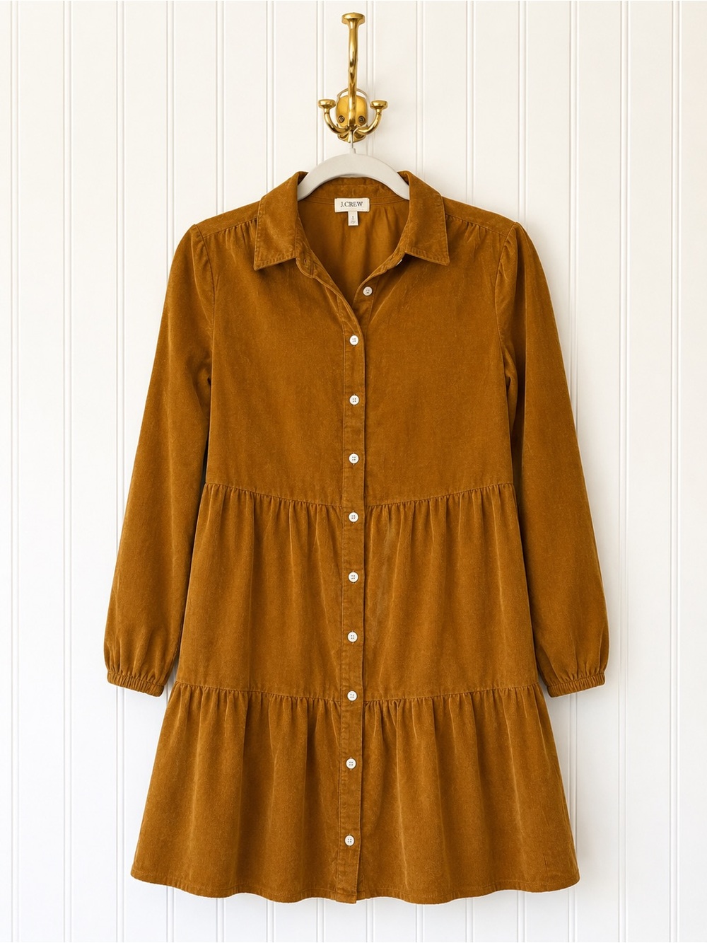J.Crew NWT Size 0 Golden Brown Corduroy Tiered Mini Shirt Dress